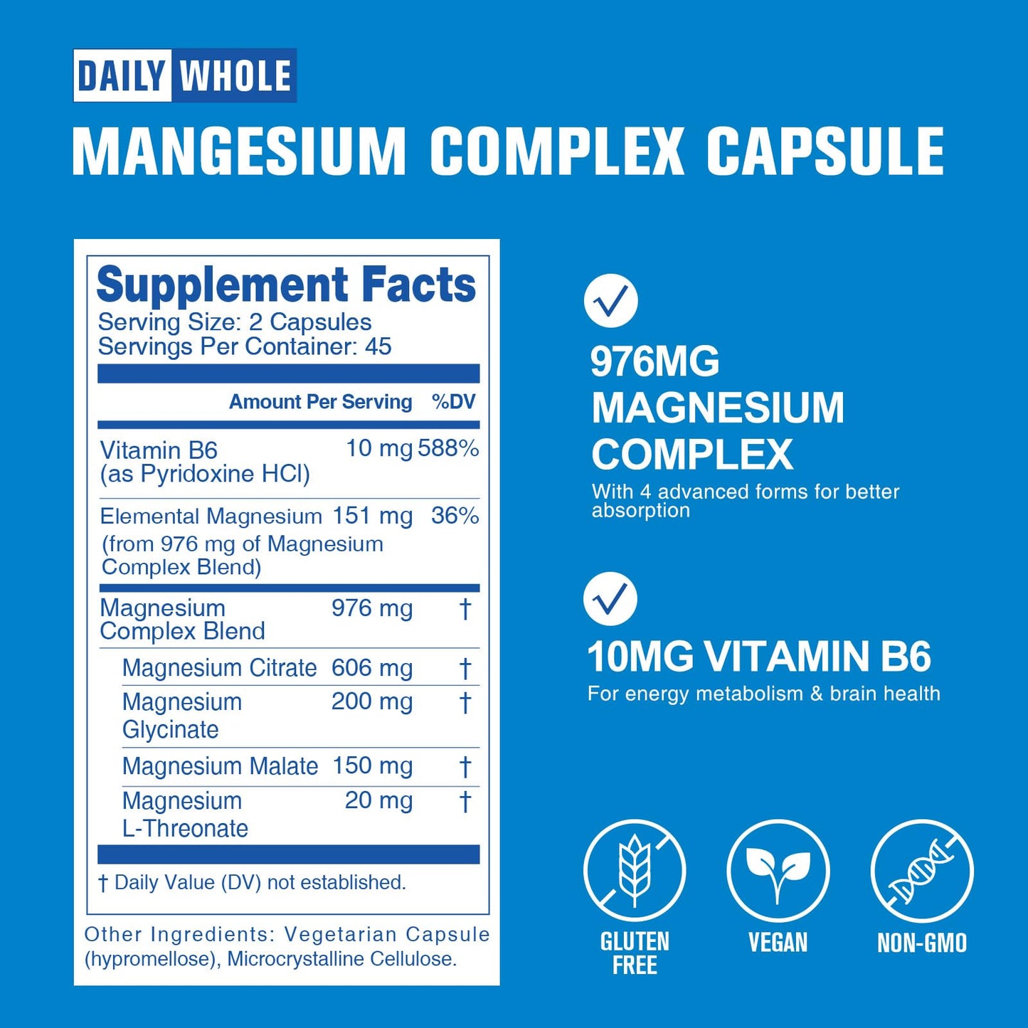 DailyWhole Magnesium Glycinate 4-in-1 Complex Capsule, 80 Count