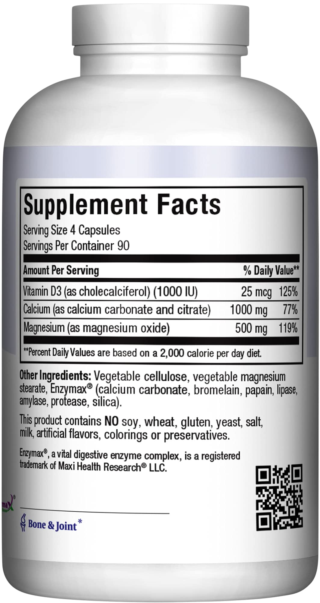 Maxi Health Calcium 1000 mg Supplement with Vitamin D3 (1000 IU) and Magnesium (500 mg) - Bone, Teeth and Joint Support for Men and Women, 360 Capsules