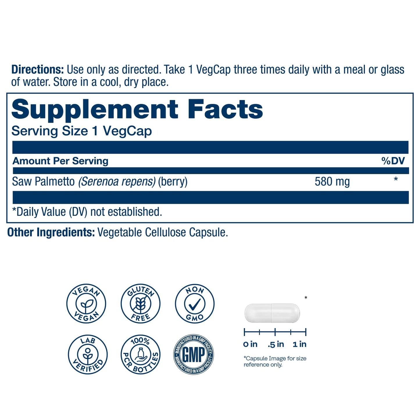 Solaray Saw Palmetto Berries 580mg Capsules, 100 Count