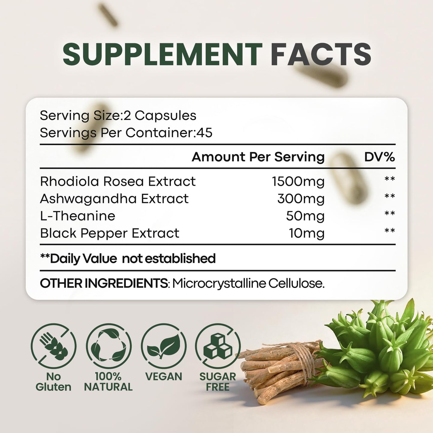 Yheso Rhodiola Rosea Extract Capsules 90 Count