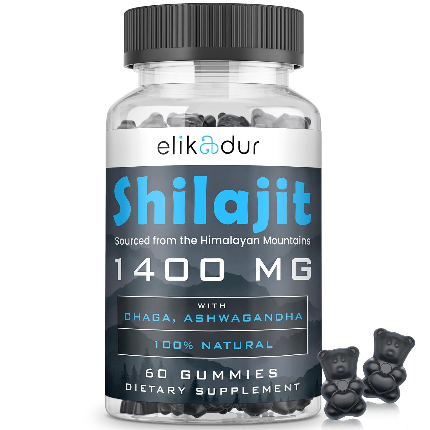 Elikadur Shilajit Gummies with 85+ Trace Minerals, Fulvic Acid, Shilajit for Men & Women, Energy & Immune Support, Sugar-Free, Vegan, 100% Natural, 60 Gummies