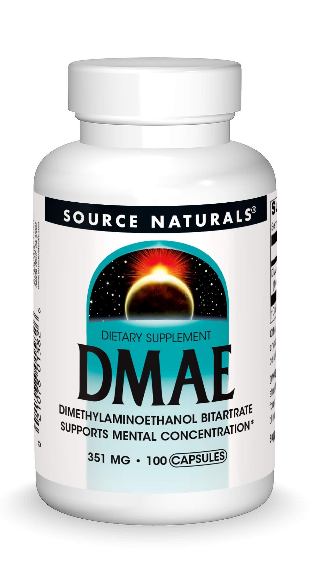 Source Naturals DMAE Dimethylaminoethanol Bitartrate Supports Mental Concentration 351mg Capsules, 100 Count