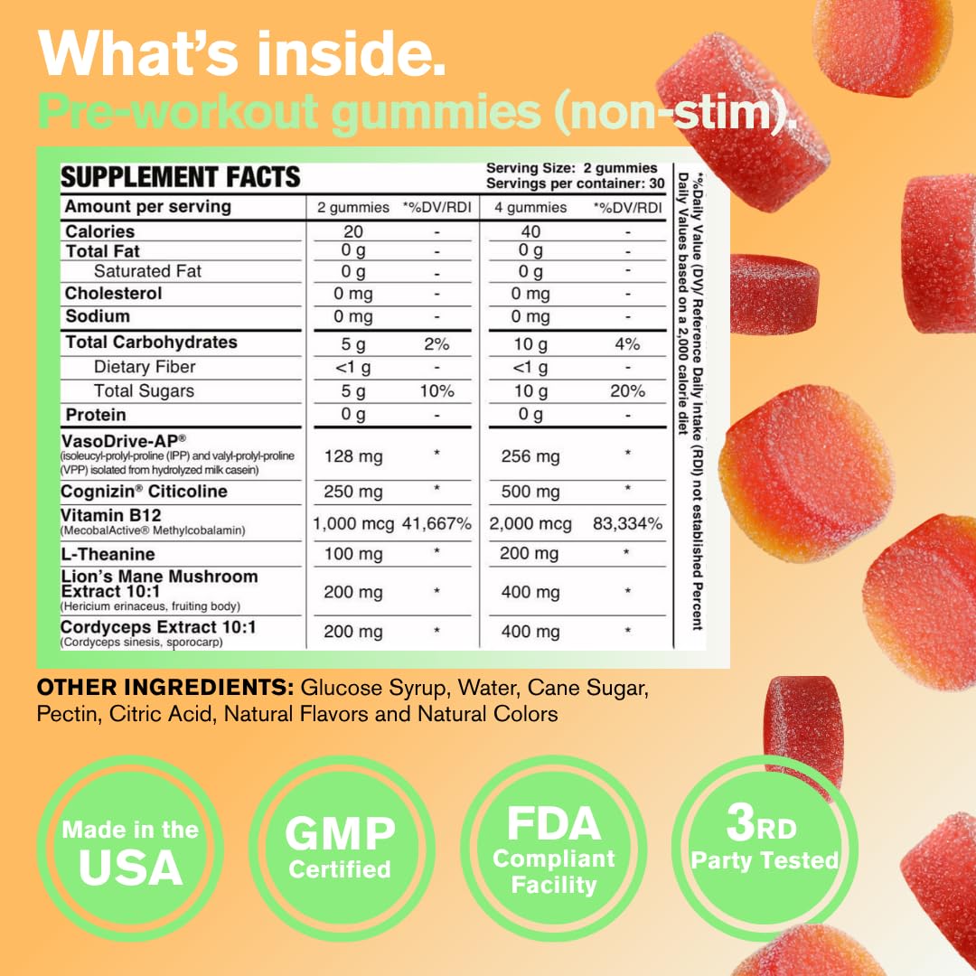 Gymrat Fuel Pre Workout Gummies Non-Stim 60 Gummies