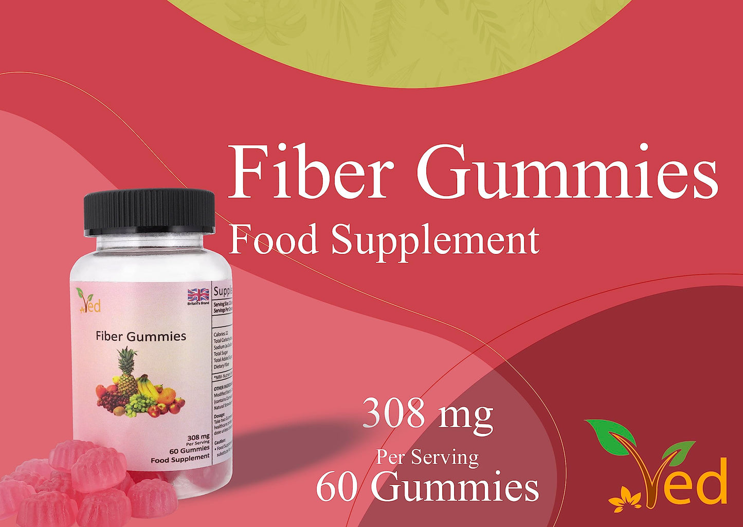 Ved Fiber Gummies Strawberry Flavour Gummy 90 Count