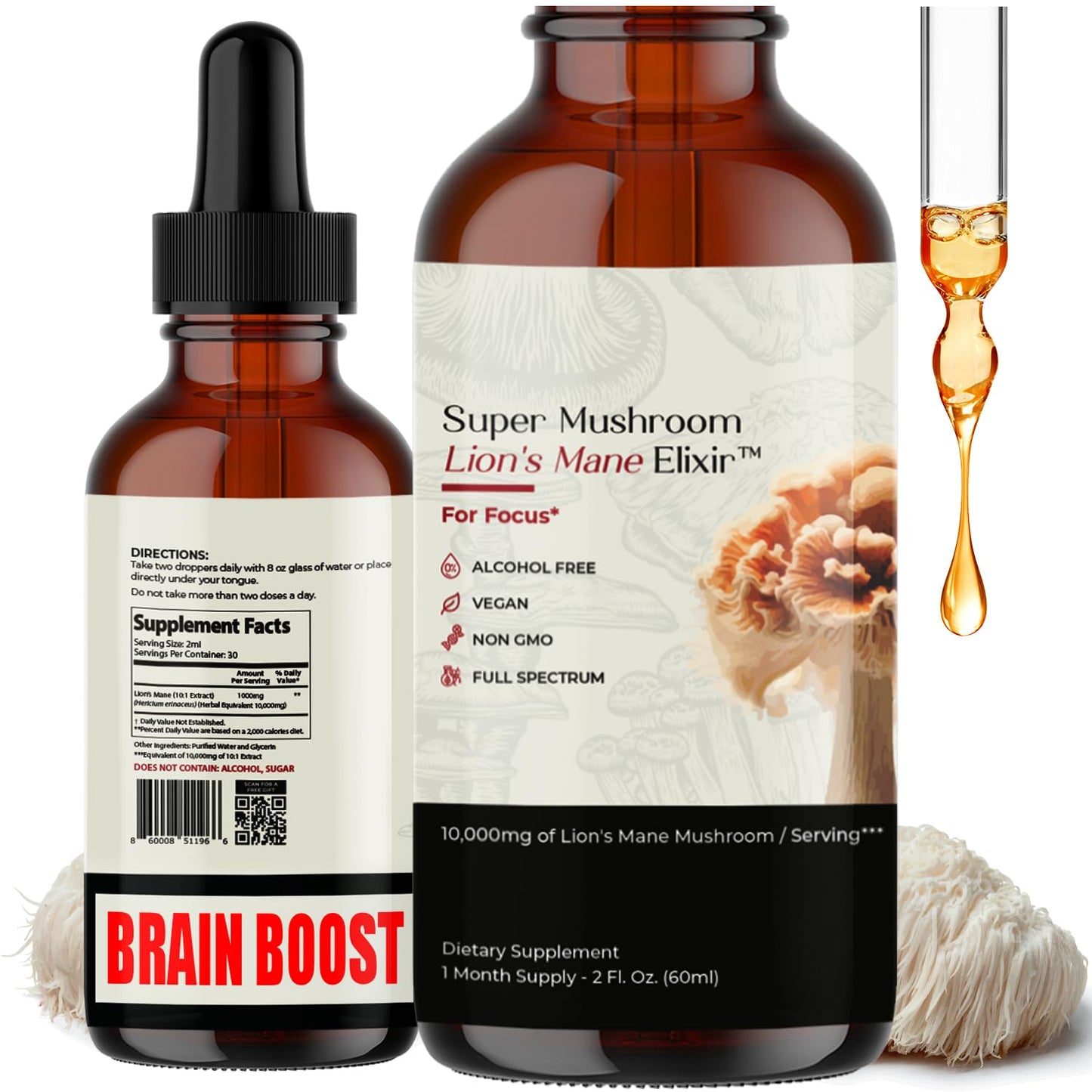 Auri Focus Gummies & Brain Boost Elixir Bundle - 2-Pack, Gummy Focus Gummies & Lion’s Mane Liquid Elixir, 60 Gummies and 60ml