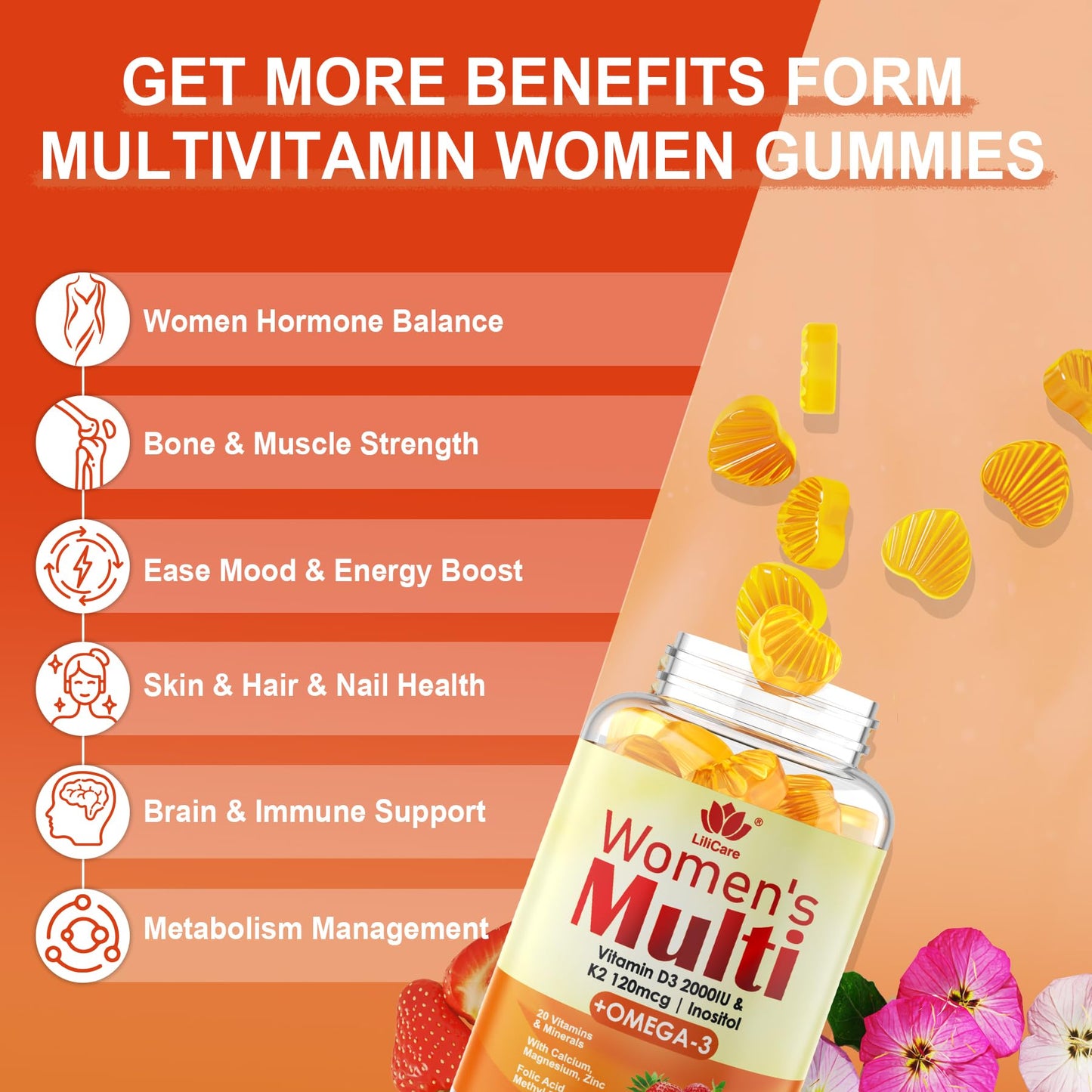 LILICARE Womens Multivitamin Gummy, 60 Gummies