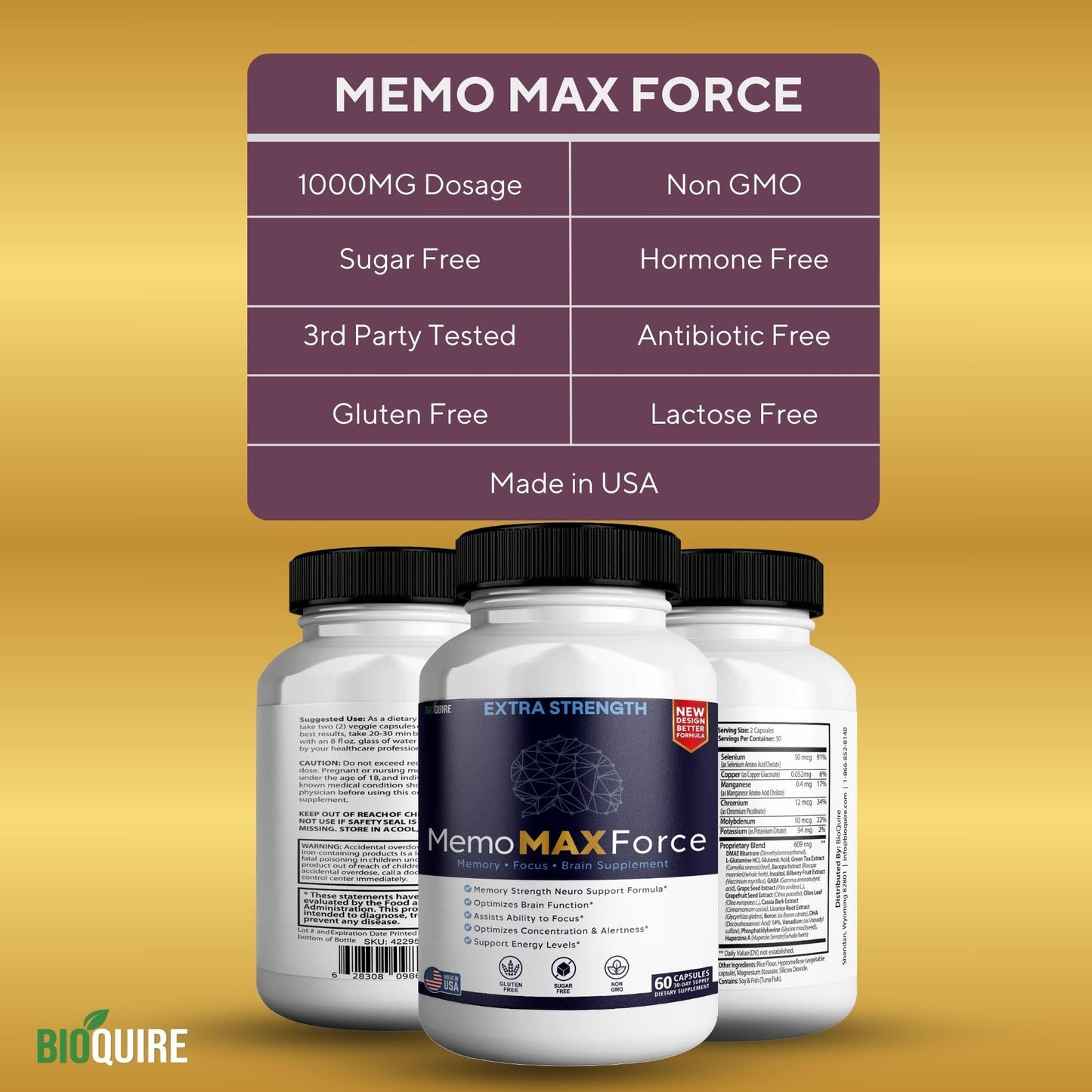 BIOQUIRE MemoMAX Force Extra Strength Brain Supplement, 60 Capsules