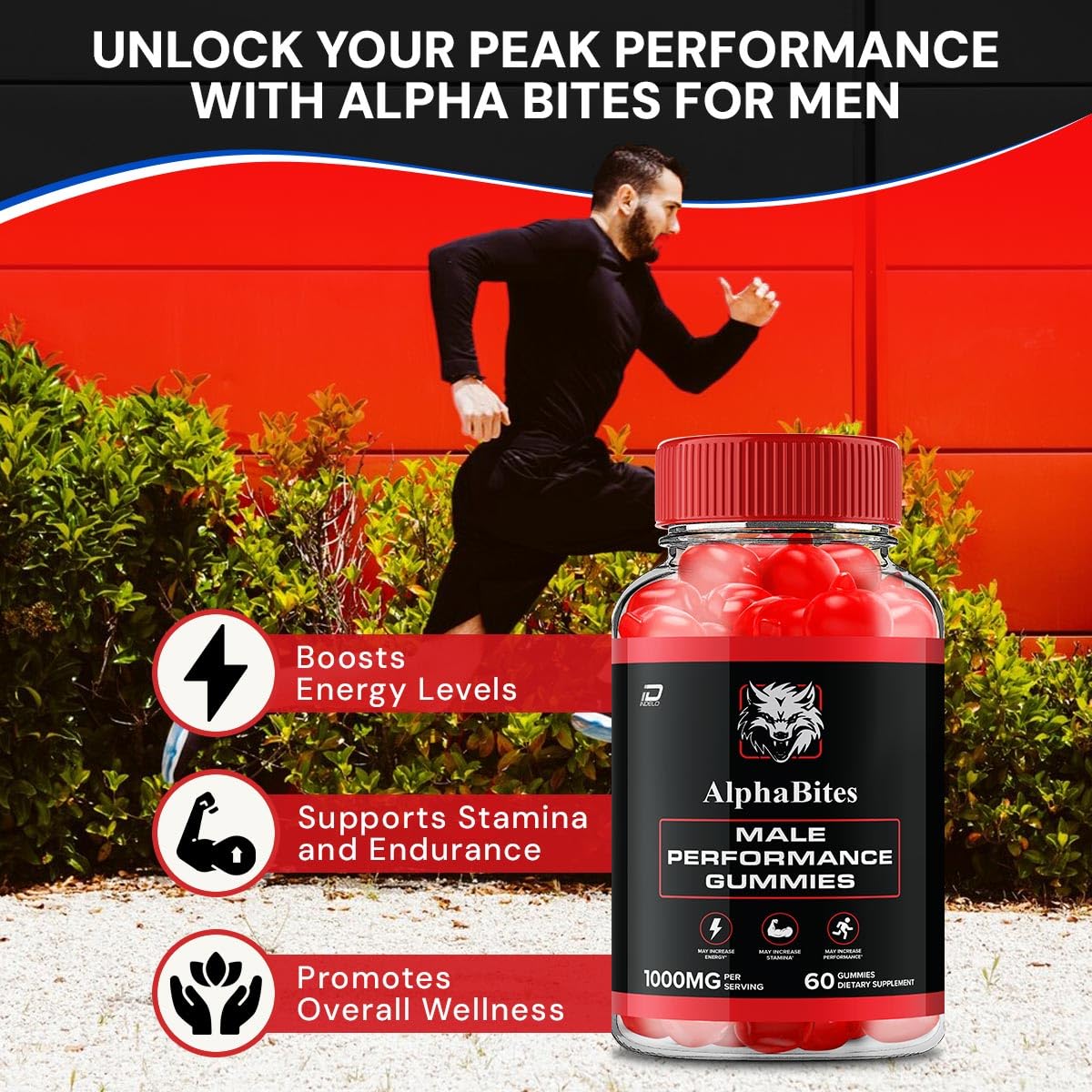 Indelo Alpha Bites for Men Gummies, 180 Gummies