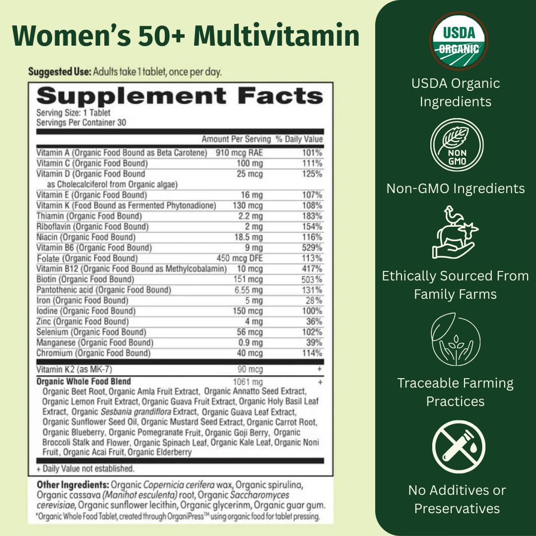 EarthFirst Organic Once Daily Multivitamin for Women 50+ Tablets, 60 Count