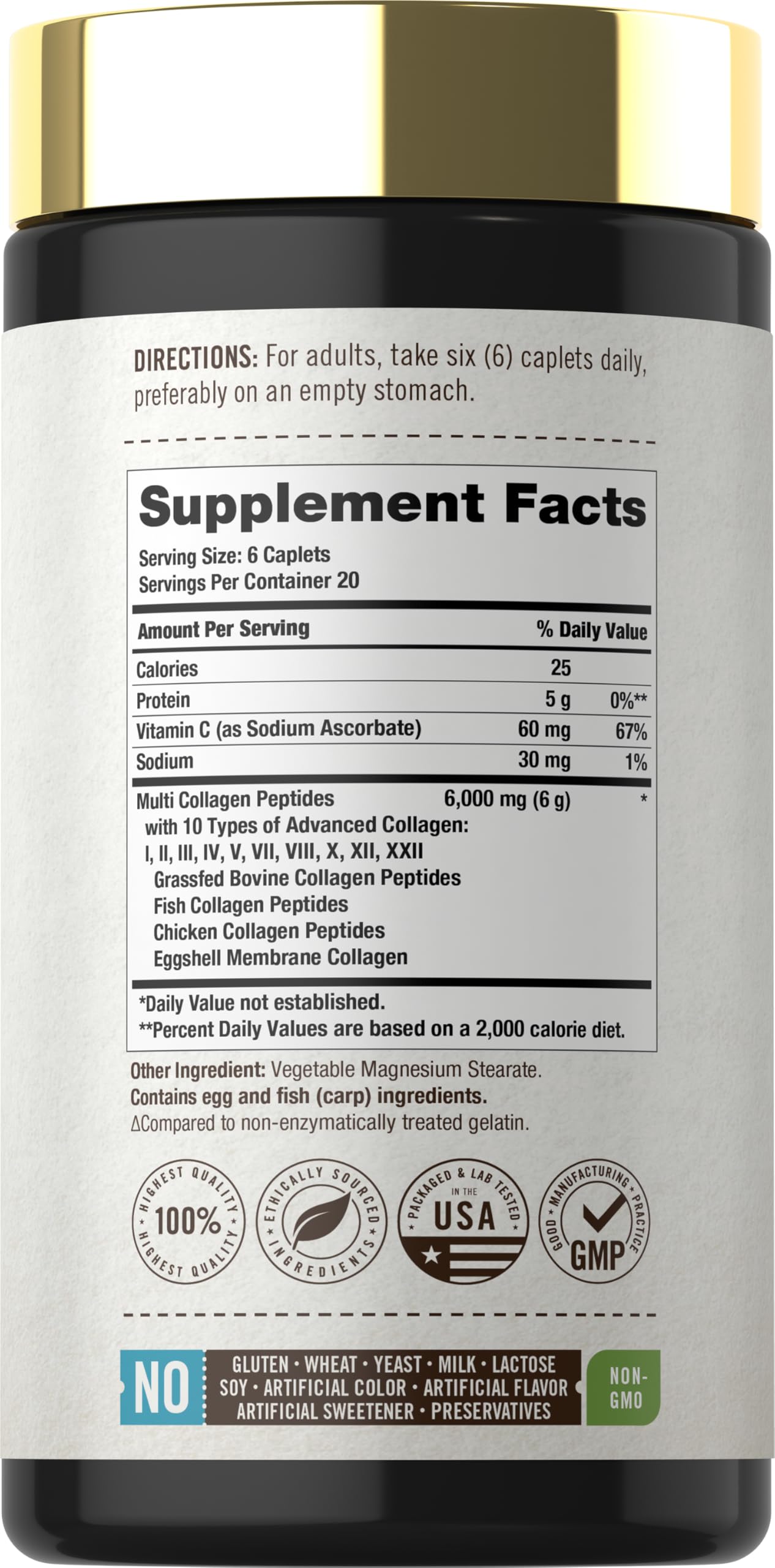 Carlyle Multi Collagen Peptides 6000mg Caplets, 120 Count