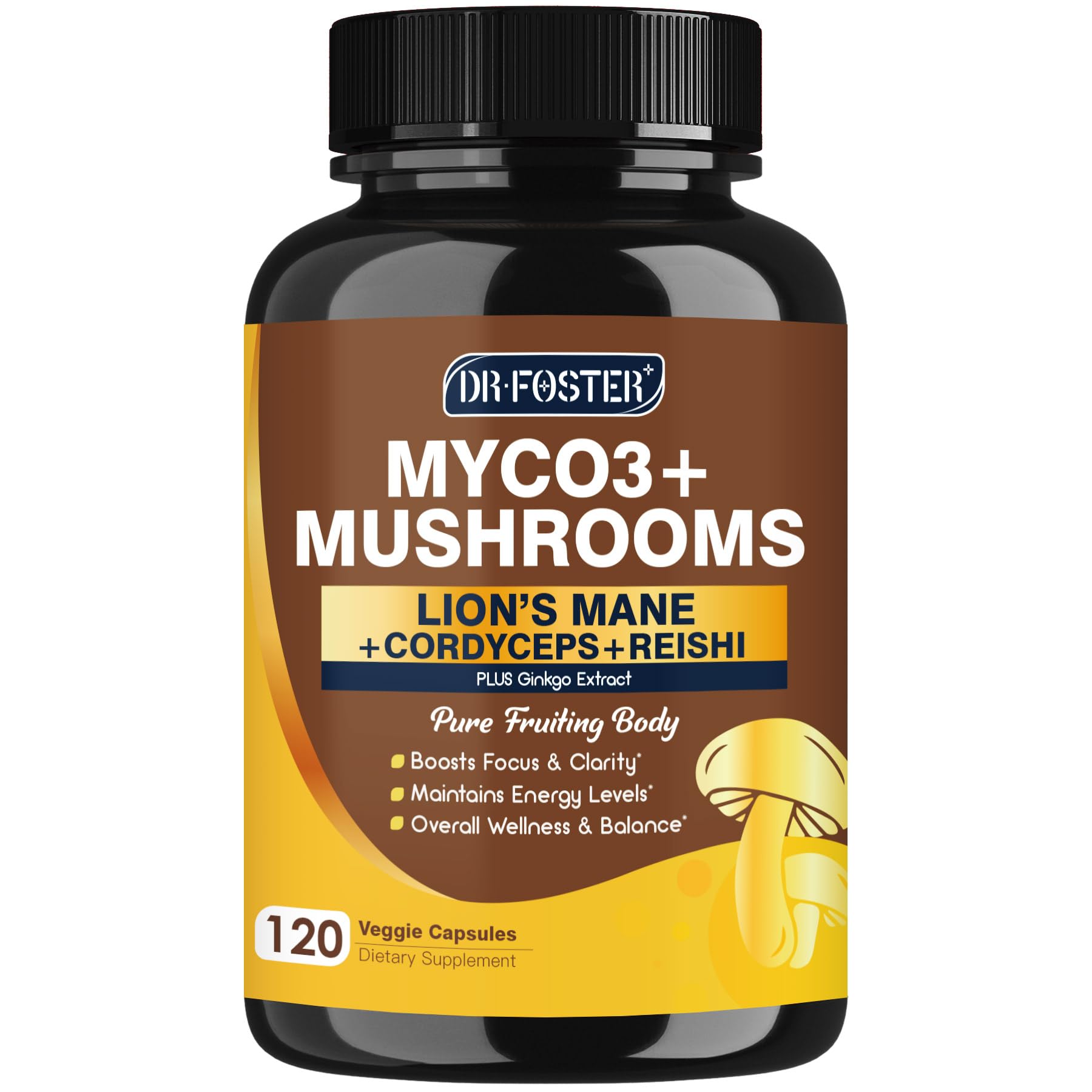 DRFOSTER Lions Mane MYCO3+ Mushroom Supplement Capsules, 120 Capsules