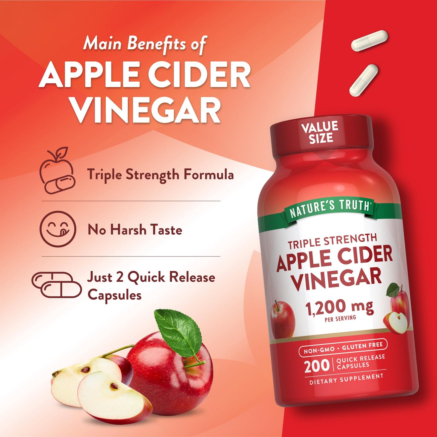 Nature's Truth Apple Cider Vinegar Capsules 200 Capsules