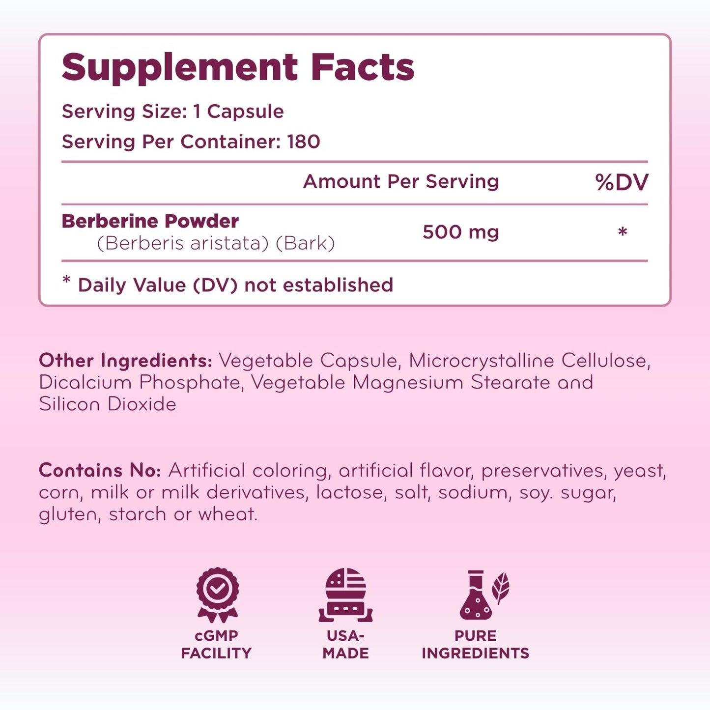 Clear Formulas Berberine Supplement 500mg Capsule, 180 Count