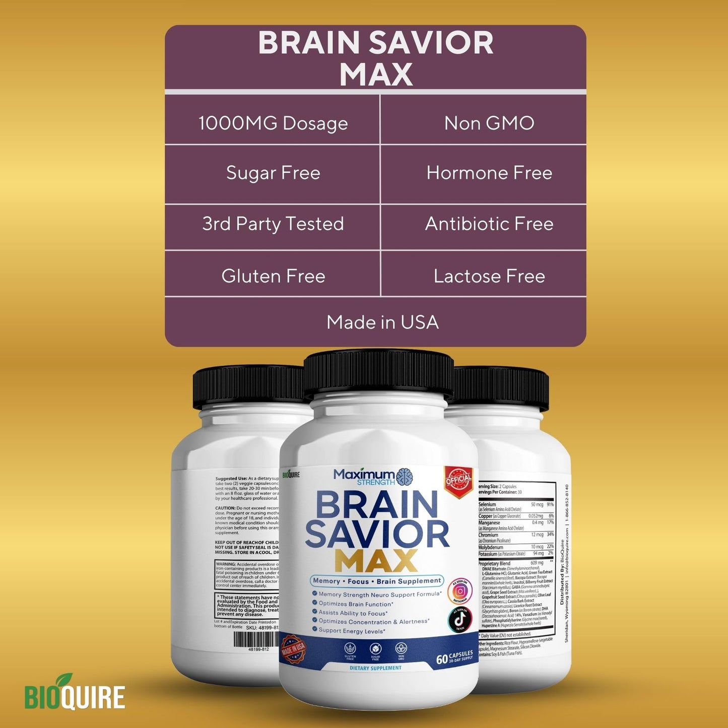BIOQUIRE Brain Savior Max Memory Supplement, 60 Capsules