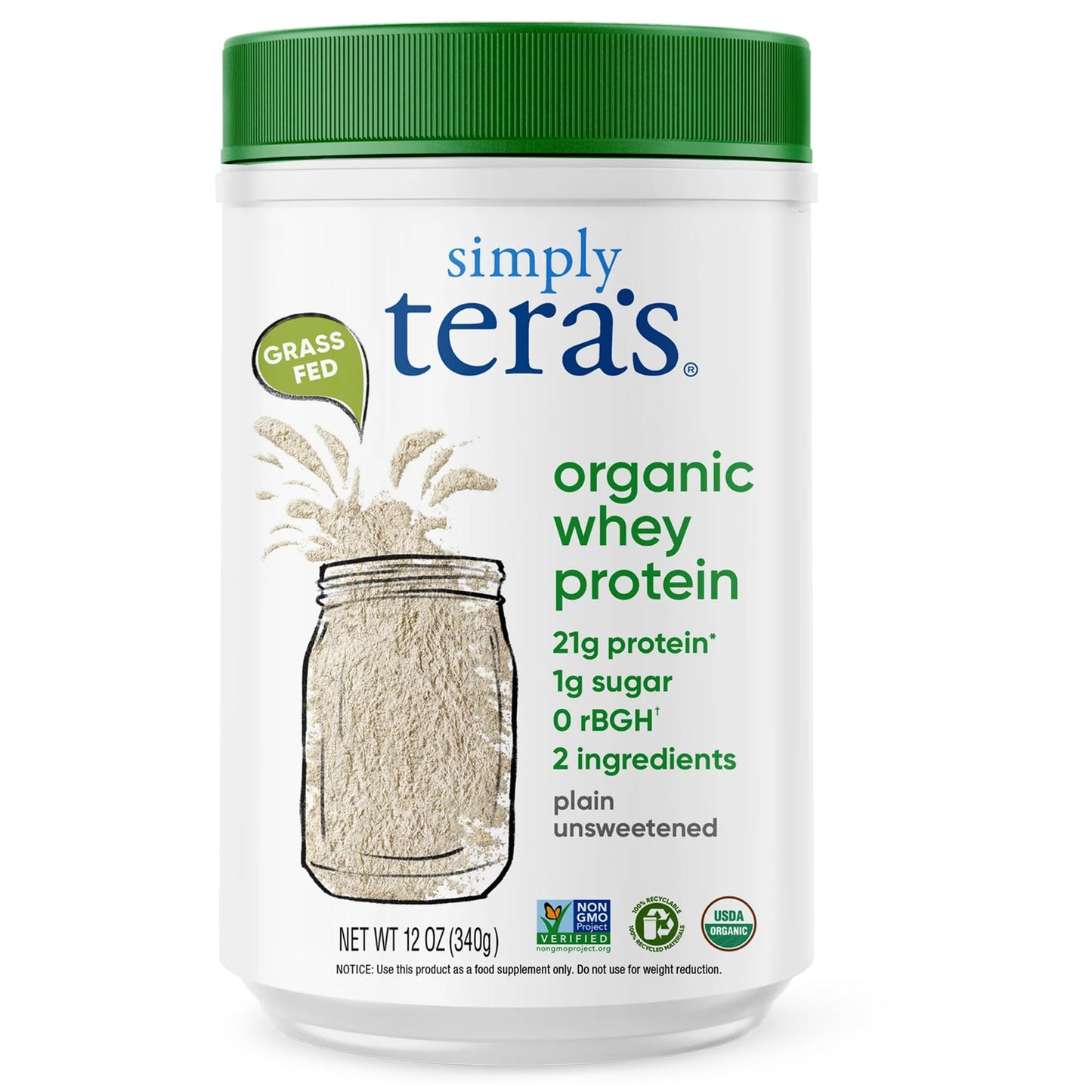 Simply Tera's Organic Whey Protein Powder, 12 oz