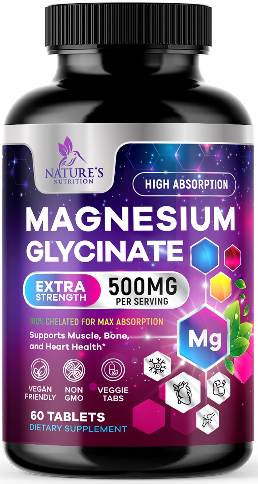 Nature's Nutrition Magnesium Glycinate Supplement Tablet, 60 Tablets