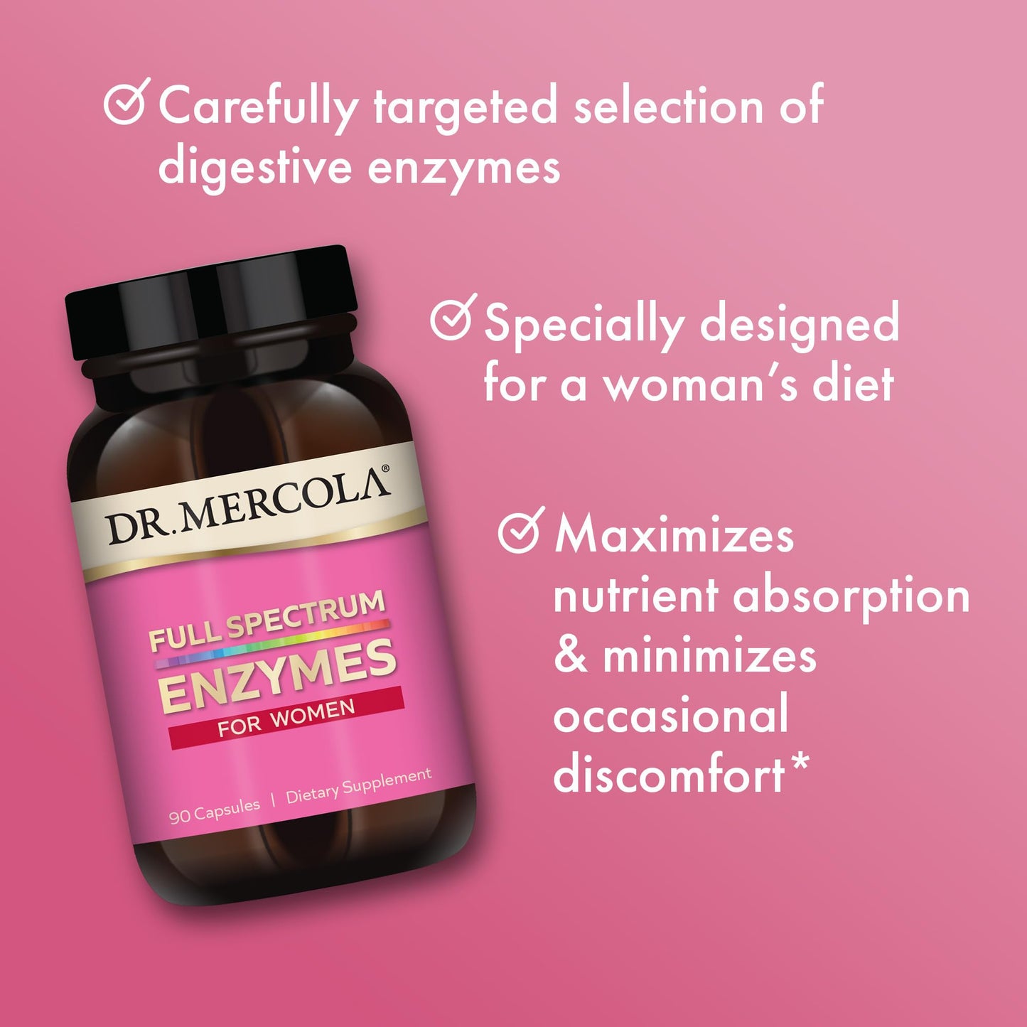 Dr. Mercola Full Spectrum Enzymes for Women - 22 Diverse Enzymes - Capsule, 90 Count