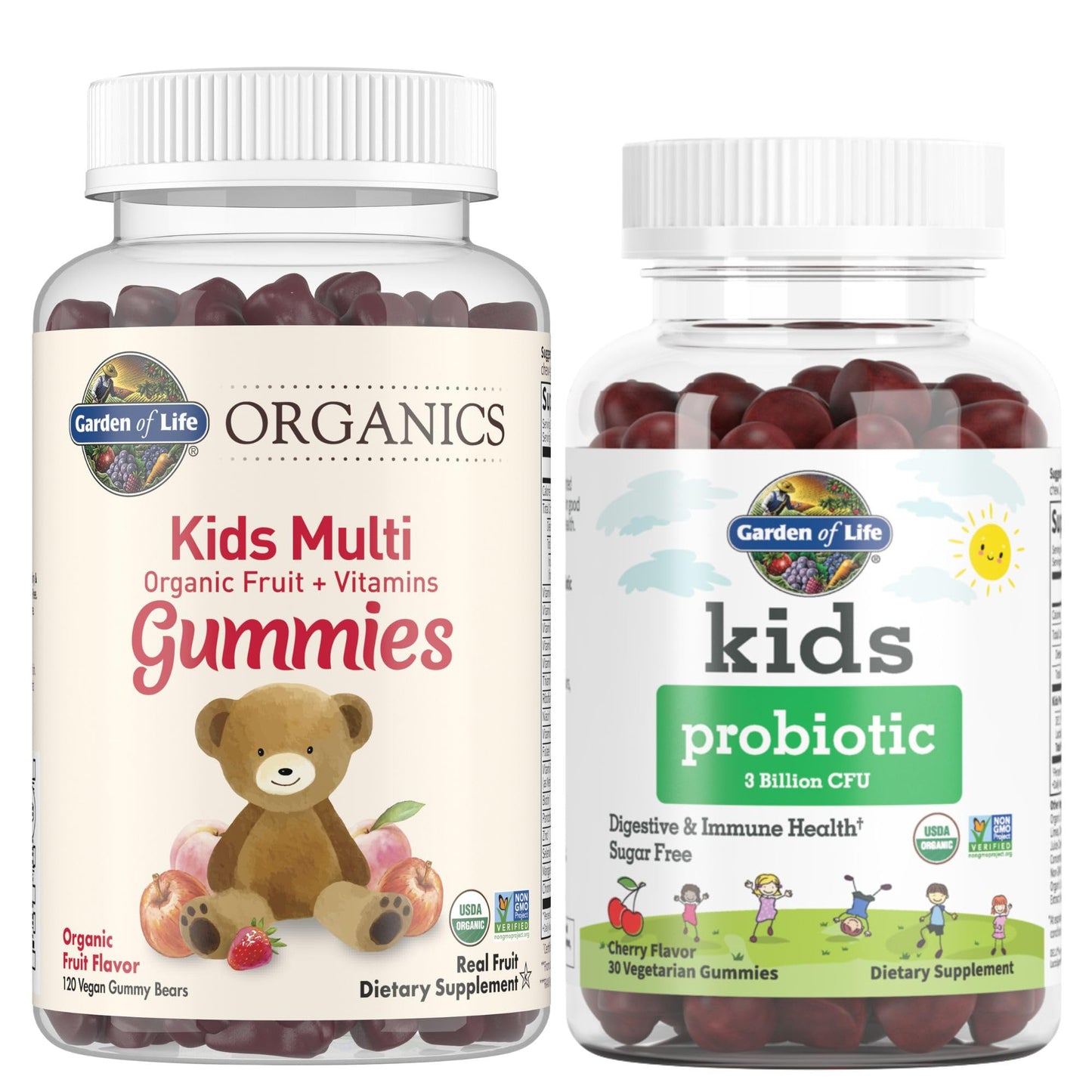 Garden of Life Organic Kids Fruit Chew Gummy Vitamins & Cherry Probiotic Gummies, 150 Gummies