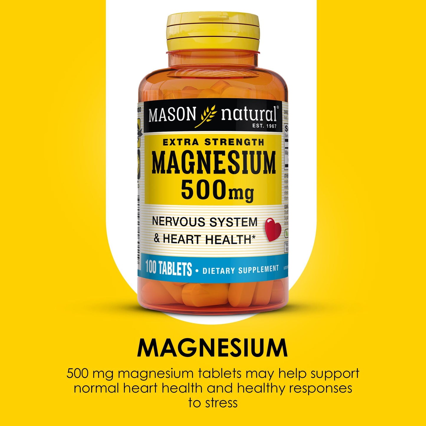Mason Natural Magnesium 500 mg Extra Strength Tablet, 100 Count