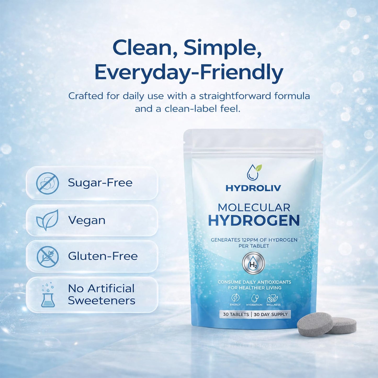 Hydroliv Hydrogen Water Tablets, 30 Tablets