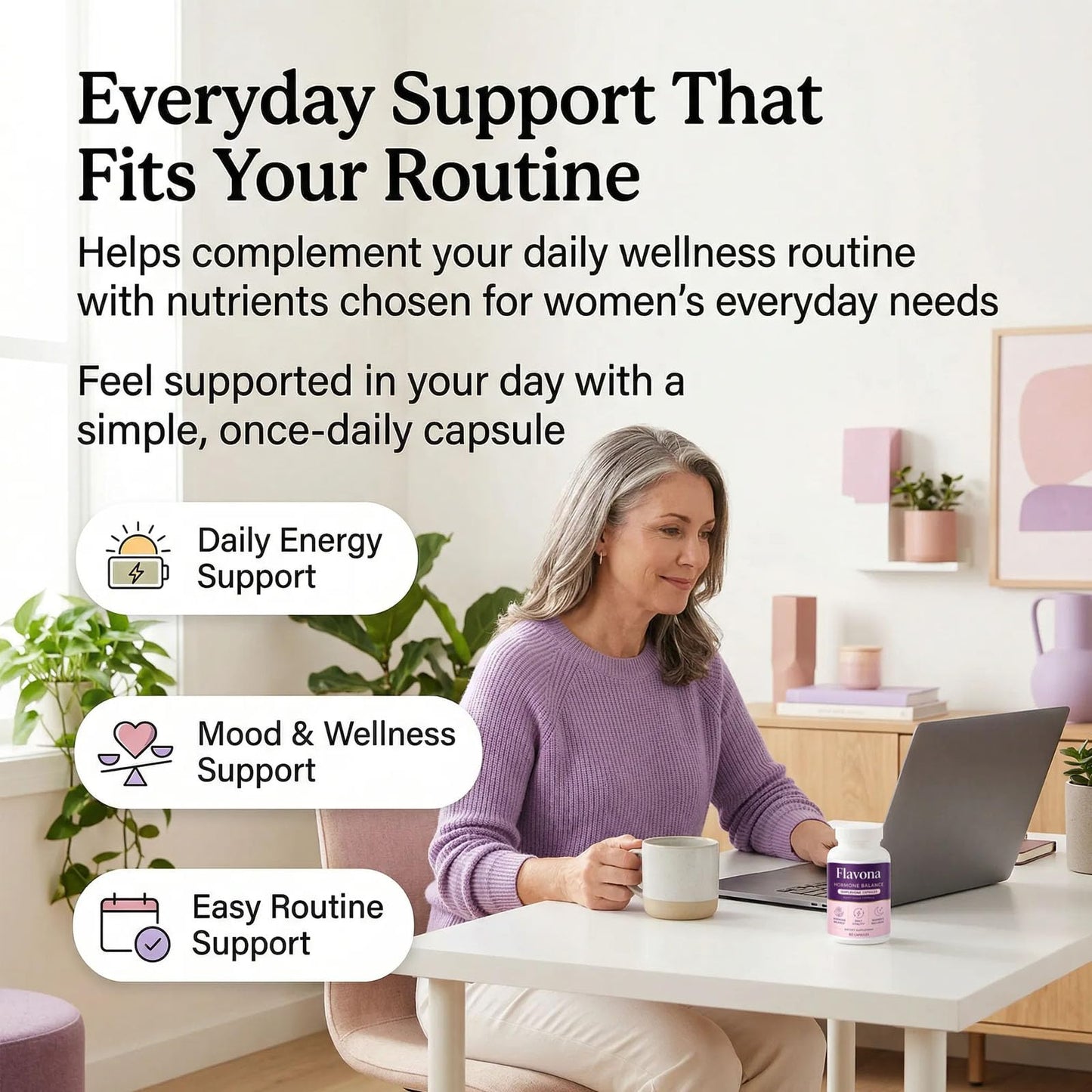 Boaccy Flavona Hormone Balance for Women Isoflavone Supplement with Soy Extract, B Vitamins, Zinc & Selenium, Non-GMO, Supports Daily Balance, Energy & Sleep Routine, 60 Capsules