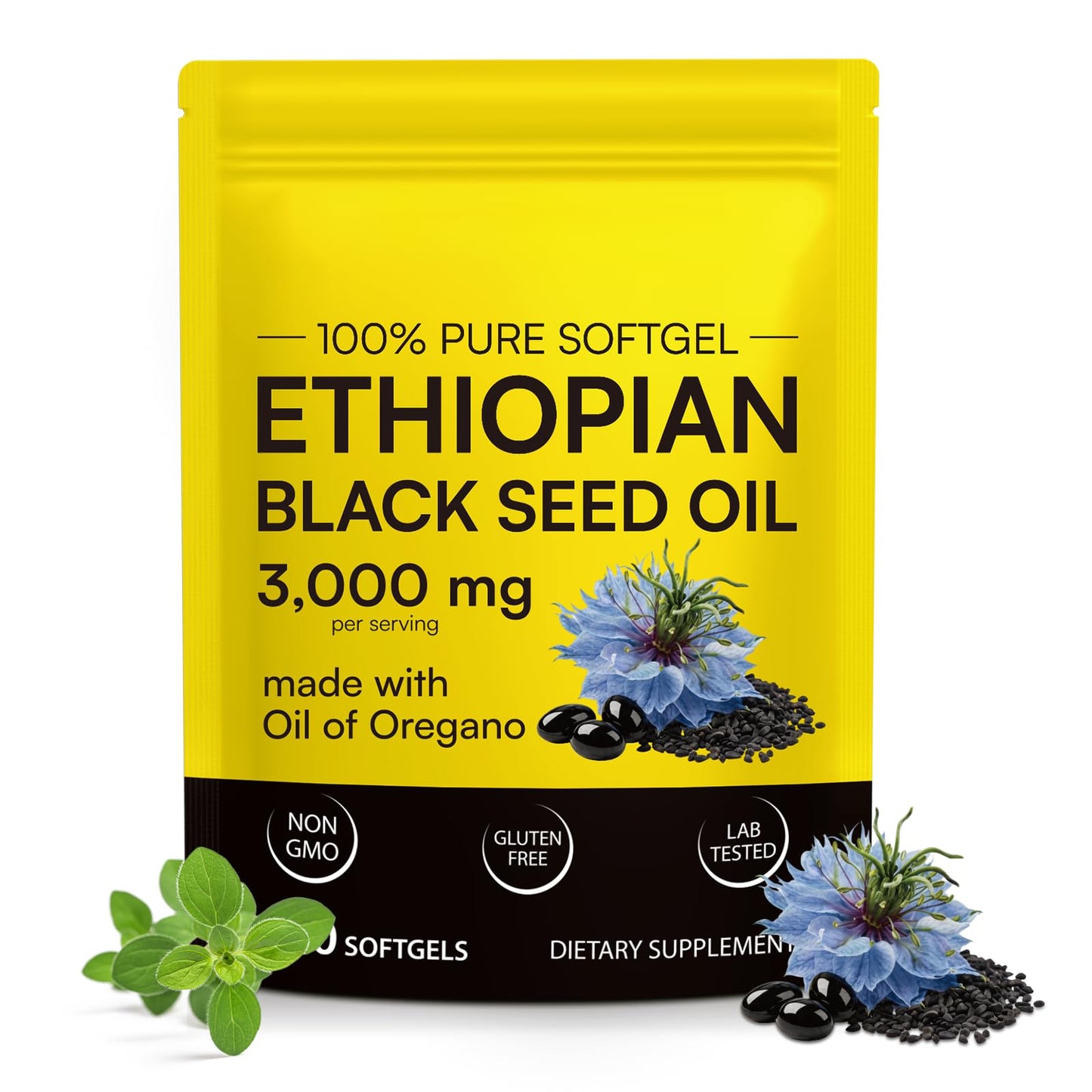 Plomala Black Seed Oil 3000mg with Oregano Leaf Extract 100mg - Cold Pressed Nigella Sativa Softgels, 240 Count