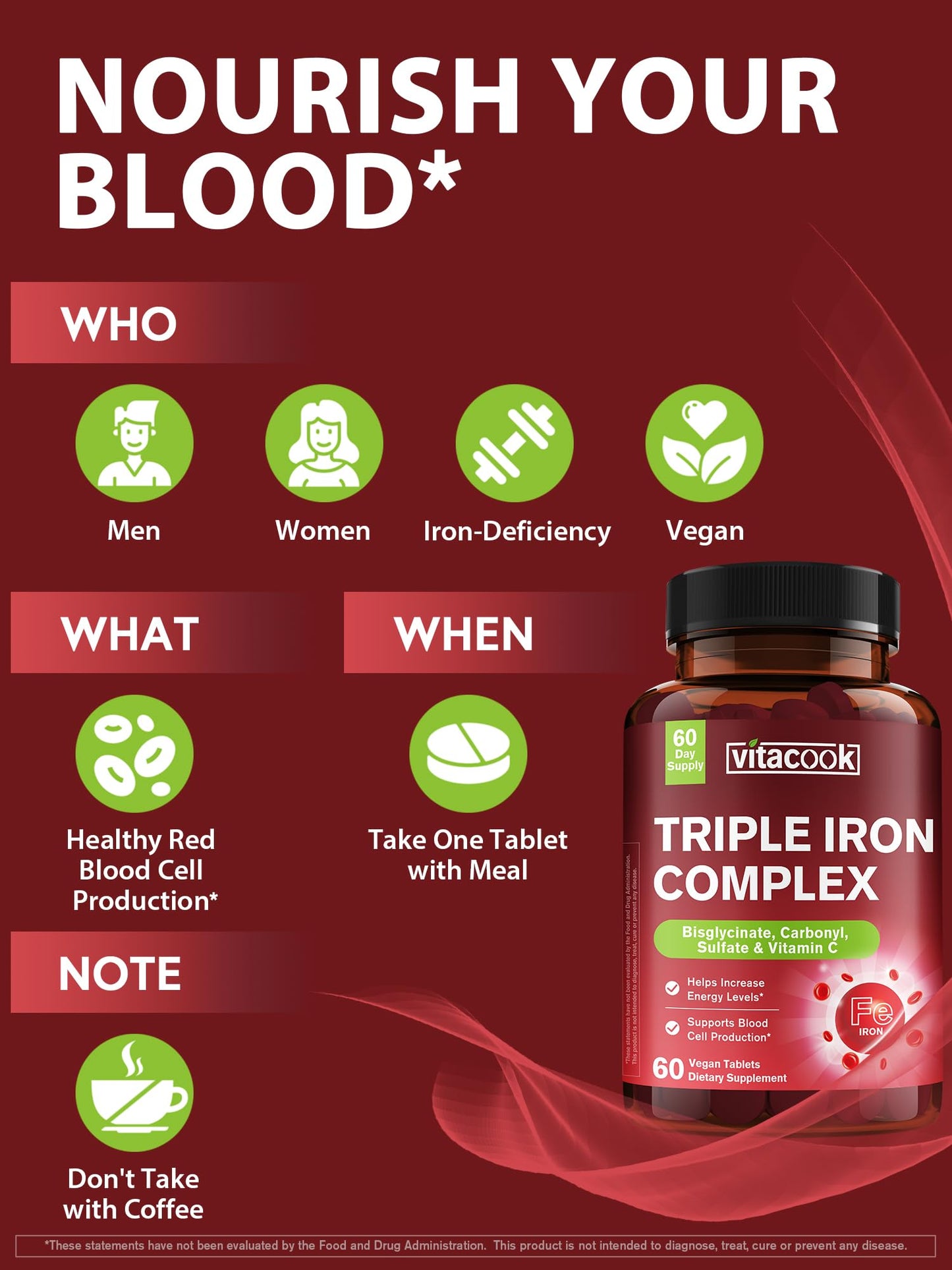 Vitacook Iron Supplement Tablets, 60 Count