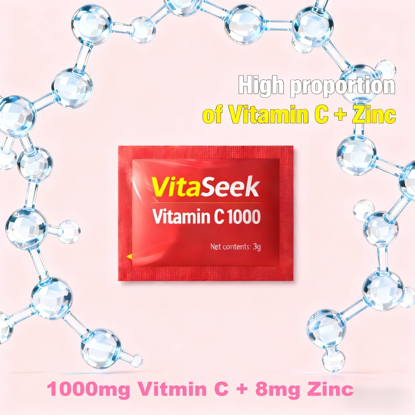 VitaSeek Vitamin C Powder 1000mg, Sugar Free Strawberry Flavor, 120 Packets