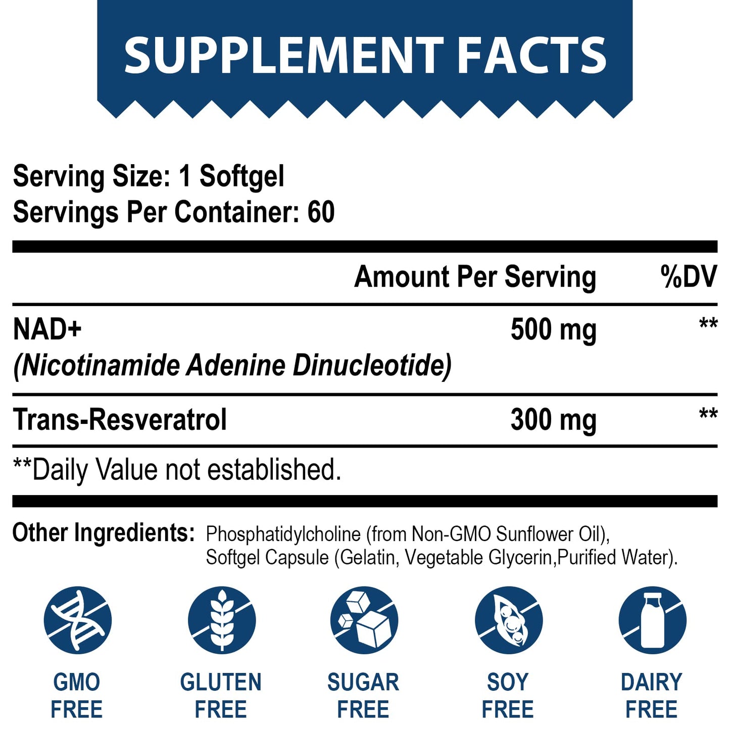 Lepoznan Liposomal NAD+ 500 mg + Trans-Resveratrol 300 mg, Superior Absorption True NAD Supplement Efficient for Cellular Energy Metabolism & DNA Repair, 60 Softgels