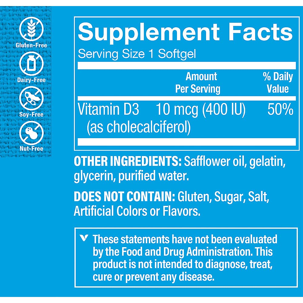 The Vitamin Shoppe Vitamin D3 400IU Softgels, 200 Softgels