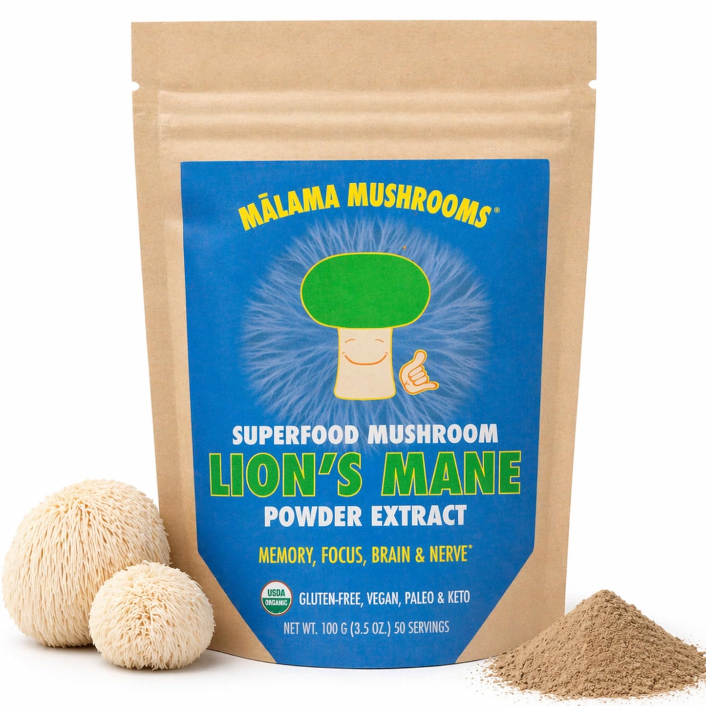 Malama Mushrooms Lion's Mane Extract Powder 3.53 Ounce