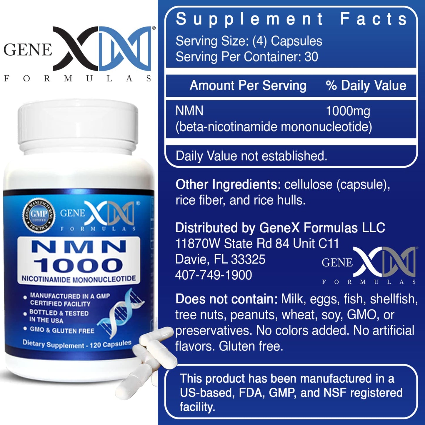 Genex Formulas NMN 1000mg Capsules, 120 Count