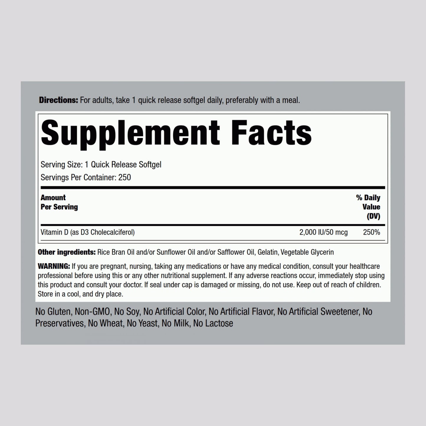 Piping Rock Vitamin D3 2000 IU Softgel 250 Count
