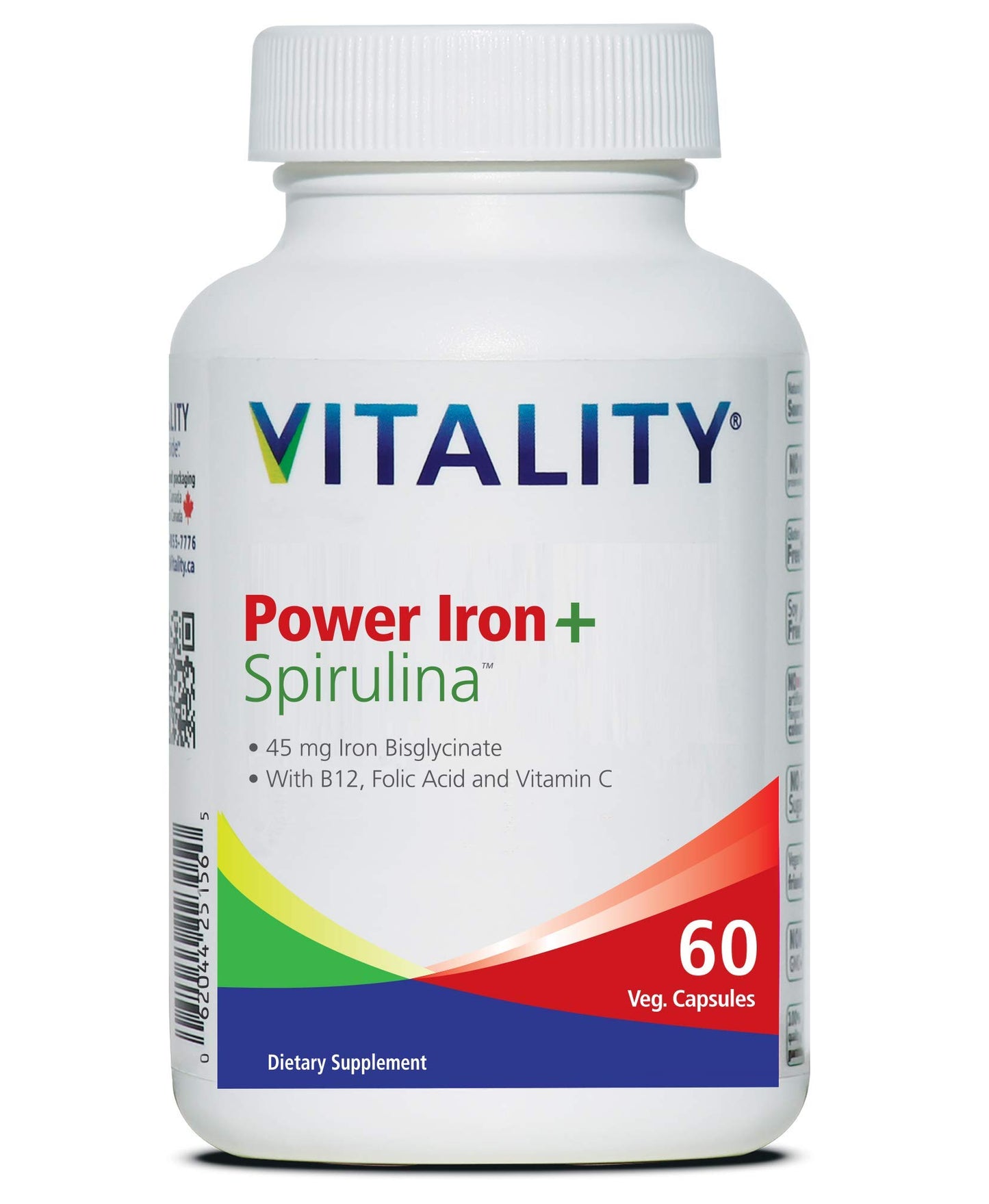 Vitality Power Iron + Spirulina 45mg Iron Capsules 60 Count