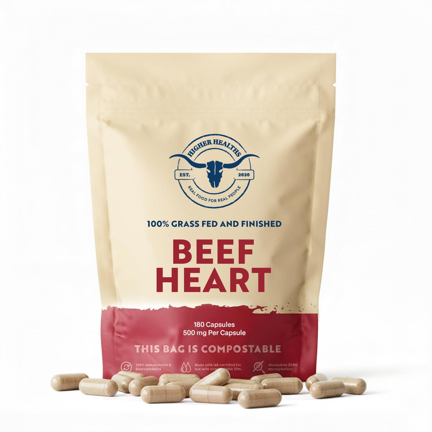 Higher Healths 100% Beef Heart Supplement Capsules 180