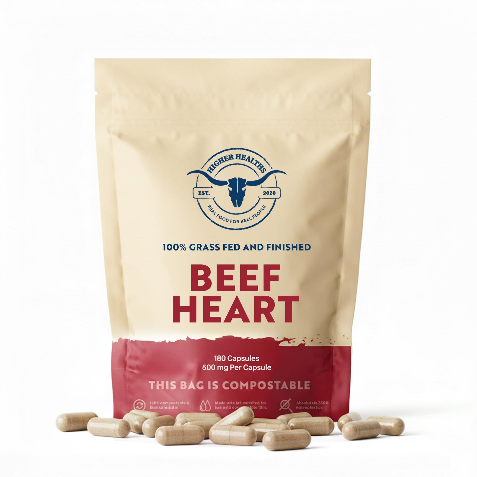 Higher Healths 100% Beef Heart Supplement Capsules 180