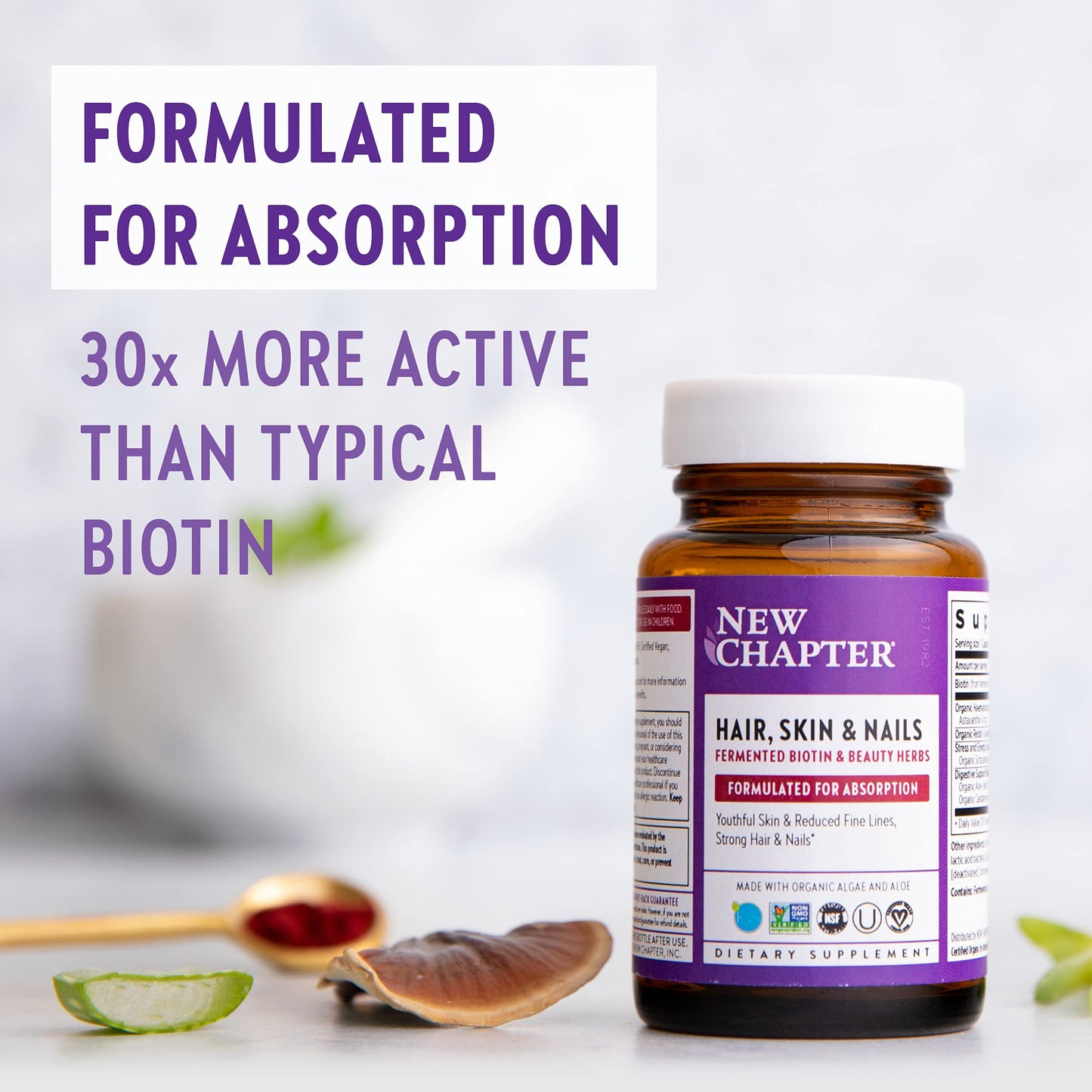 New Chapter Hair Skin & Nails Vitamins with Fermented Biotin+astaxanthin Vegetarian Capsule, 30 Count