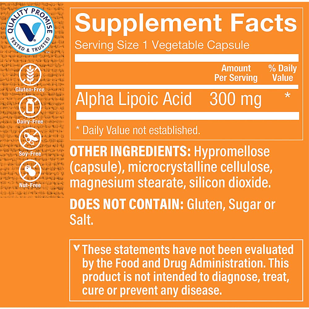 The Vitamin Shoppe Alpha Lipoic Acid 300mg Natural Antioxidant Formula to Support Glucose Metabolism & Promotes Healthy Blood Sugar, 180 Capsules