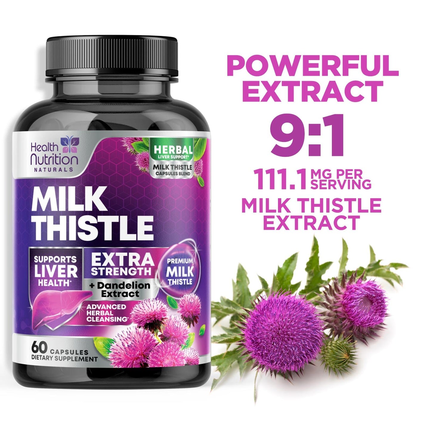 Health Nutrition Naturals Milk Thistle Supplement Capsules, 60 Capsules
