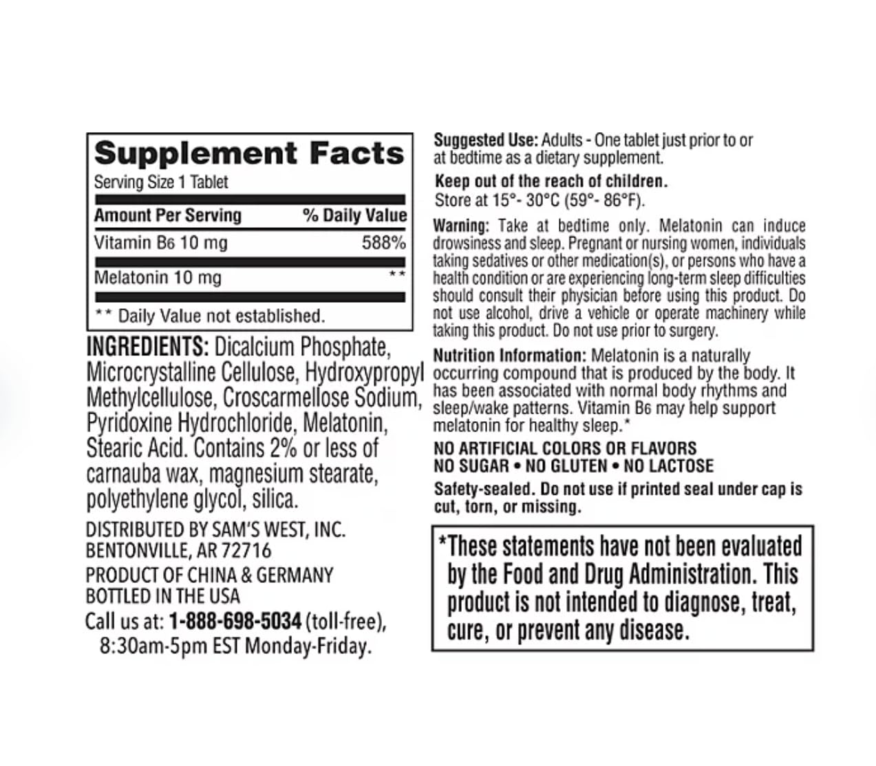 Member's Mark Melatonin 10 mg Dietary Supplement Tablet, 250 Count