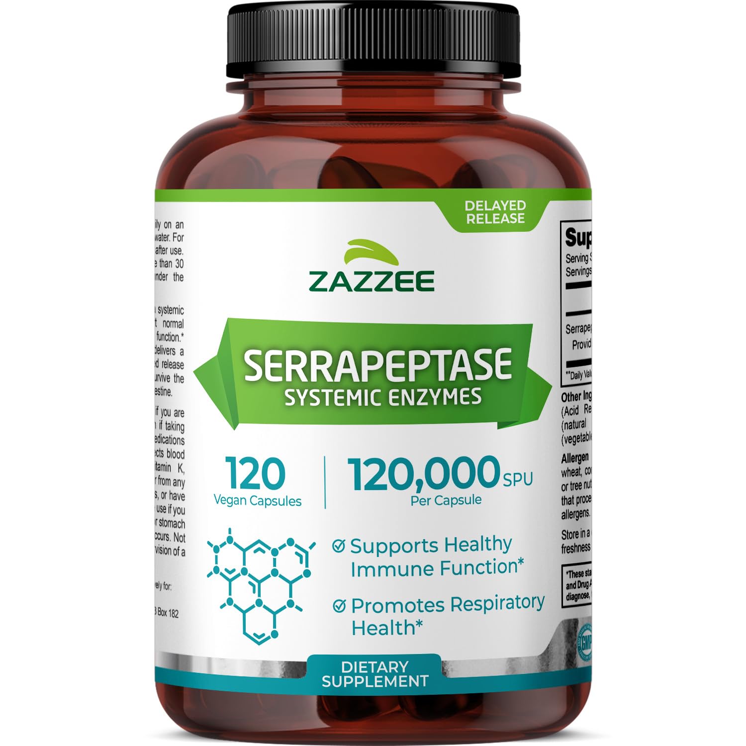 Zazzee Delayed Release Serrapeptase Capsule, 120 Capsules