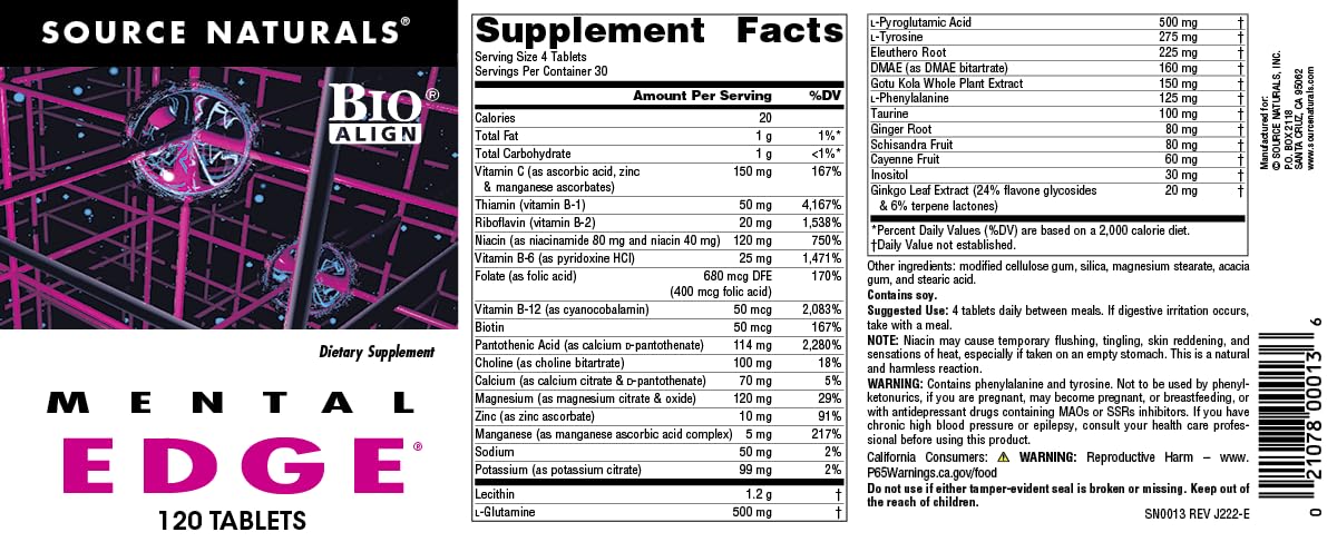 Source Naturals Mental Edge Brain Boosting Supplement 120 Tablets