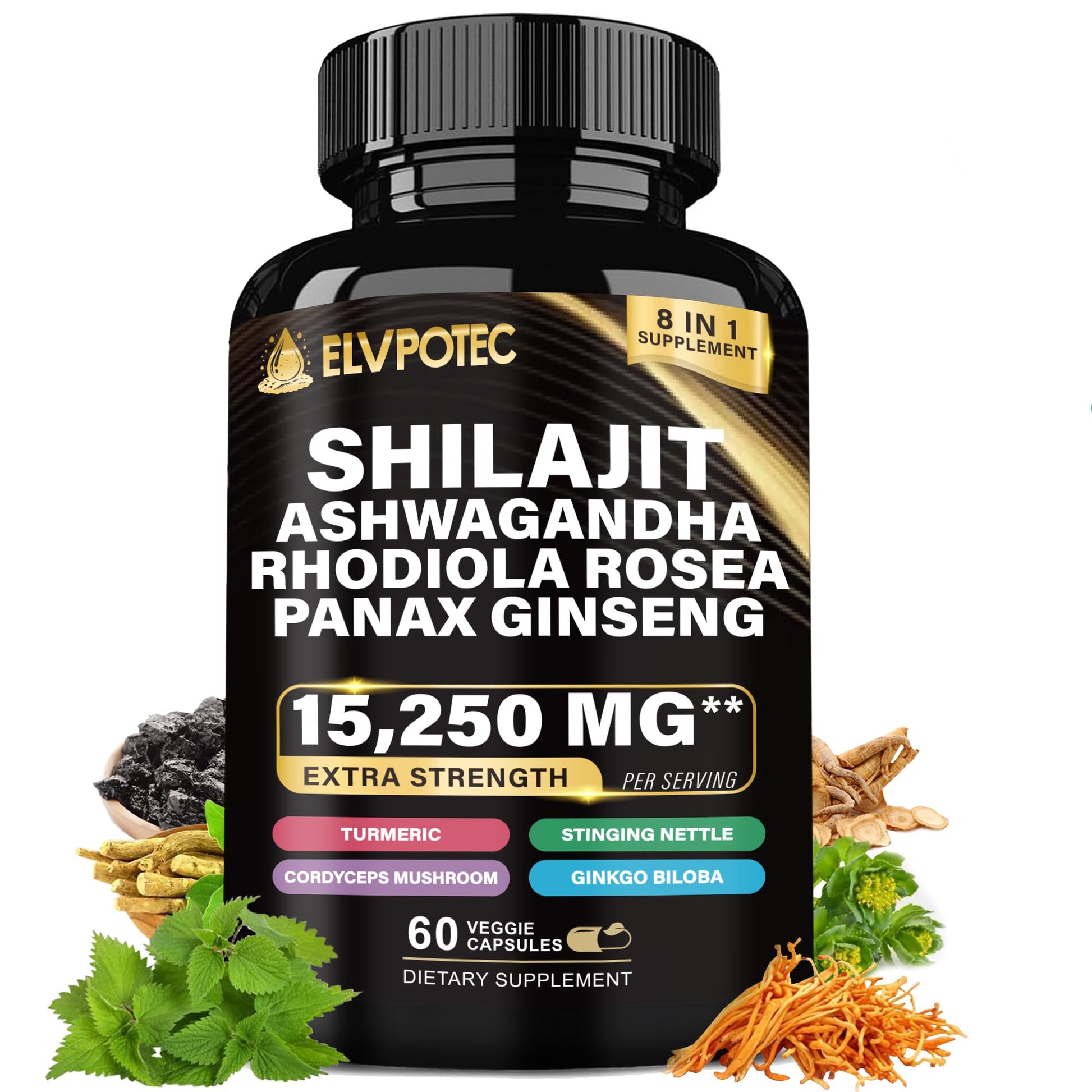 ELVPOTEC Shilajit & Adaptogen Capsule Complex, 60 Capsules