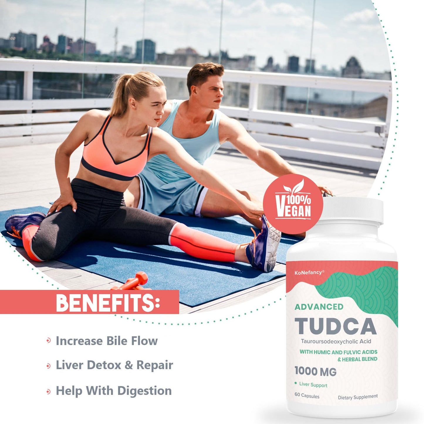 KoNefancy TUDCA Liver Supplements 1000 mg Capsule, 60 Count