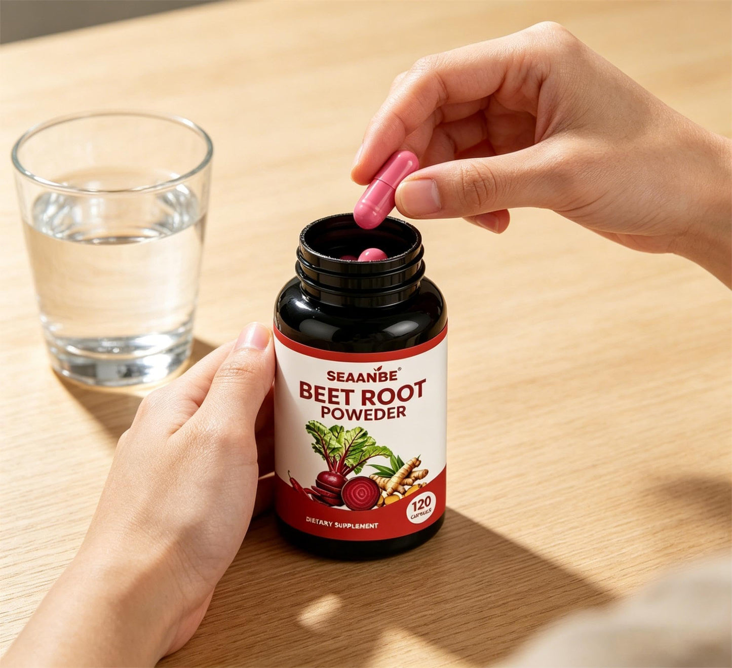 SEAANBE Beet Root Powder Dietary Supplement Capsules, 120 Capsules