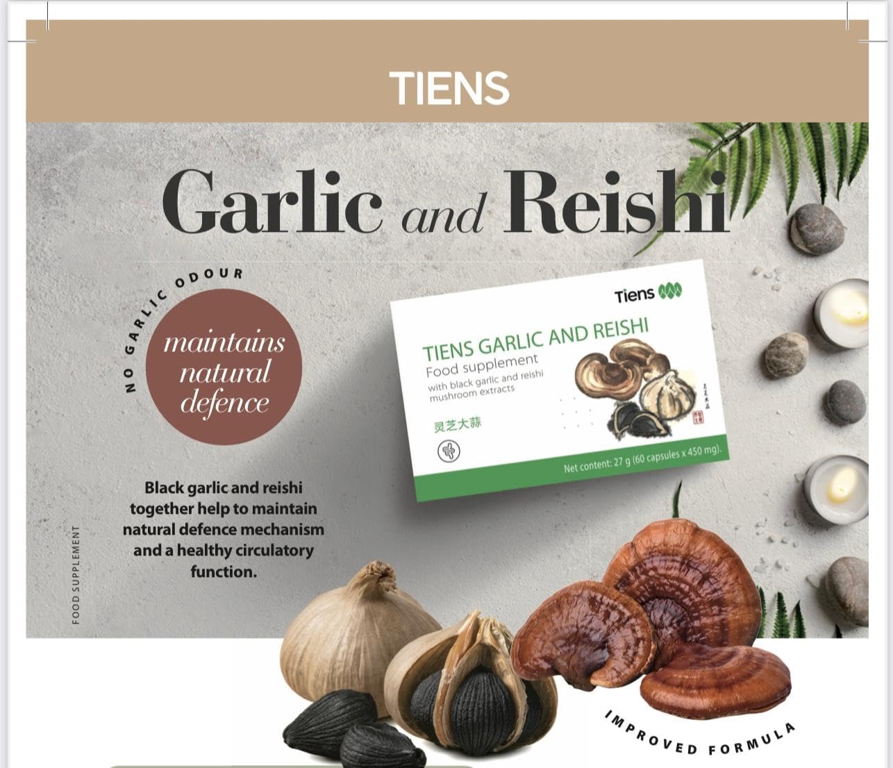 Tiens Organic Garlic & Reishi Mushroom Capsules 60 Capsules