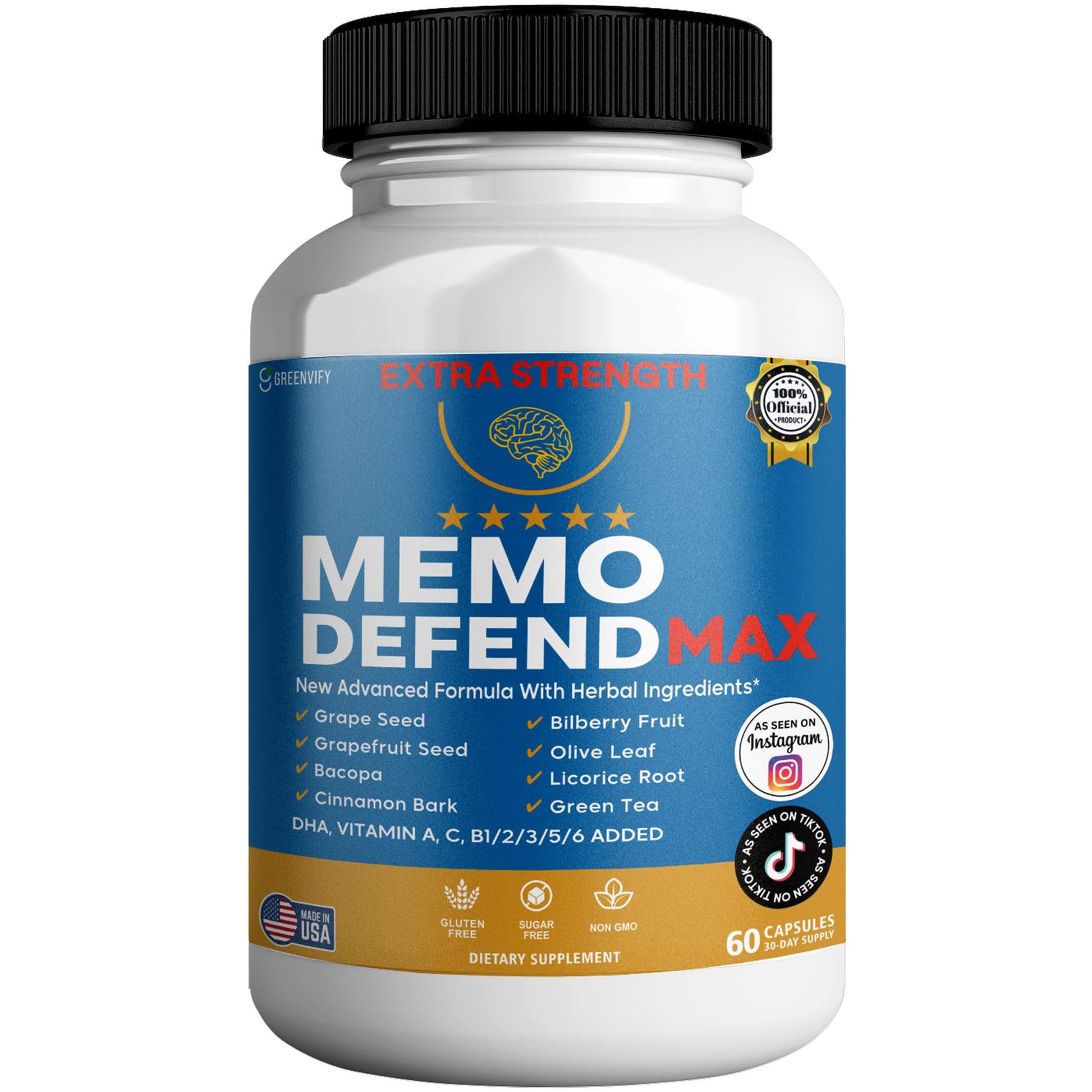 GREENVIFY Memo Defend Max Memory Support Capsules, 60 Capsules