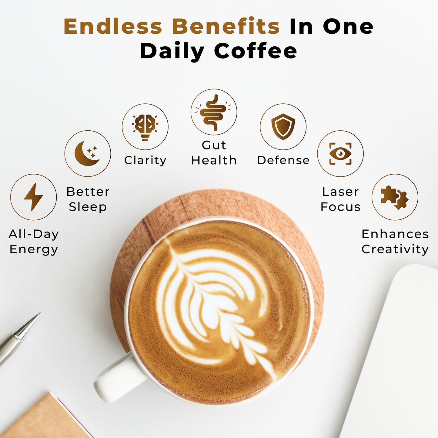 PowderVitamin Organic Mushroom Coffee with Grass-Fed Collagen Types I & III, 8 Fruiting Body Mushrooms, 8.5 Ounce Powder