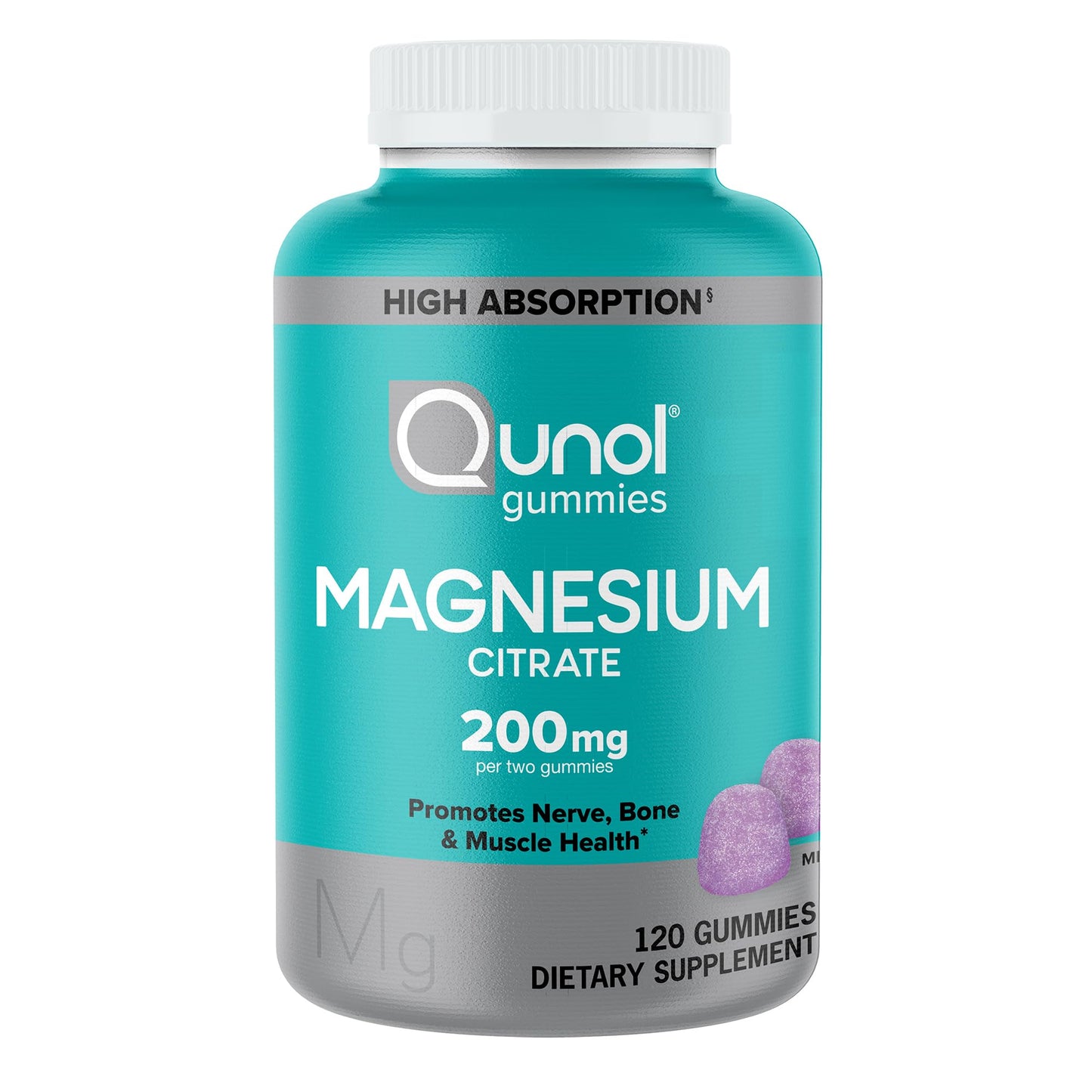 Qunol Magnesium Gummies for Adults, 200mg Elemental Magnesium, High Absorption Magnesium Supplement, 120 Count