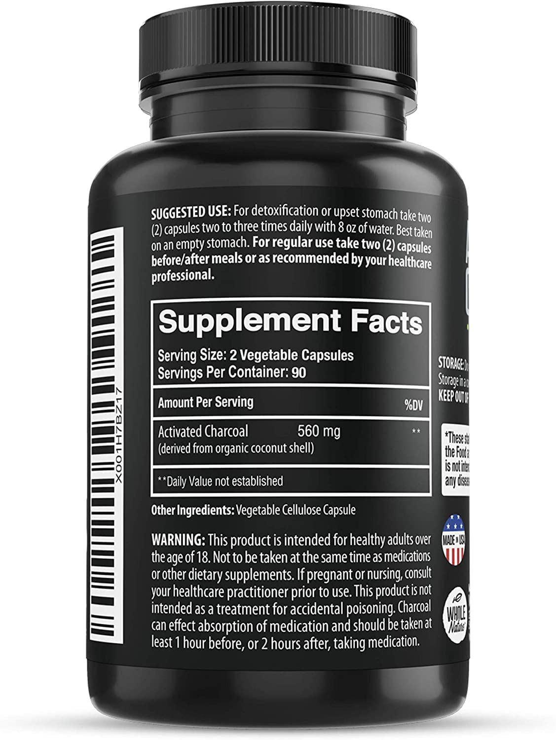 Whole Nature Coconut Activated Charcoal Capsules, 3 Count